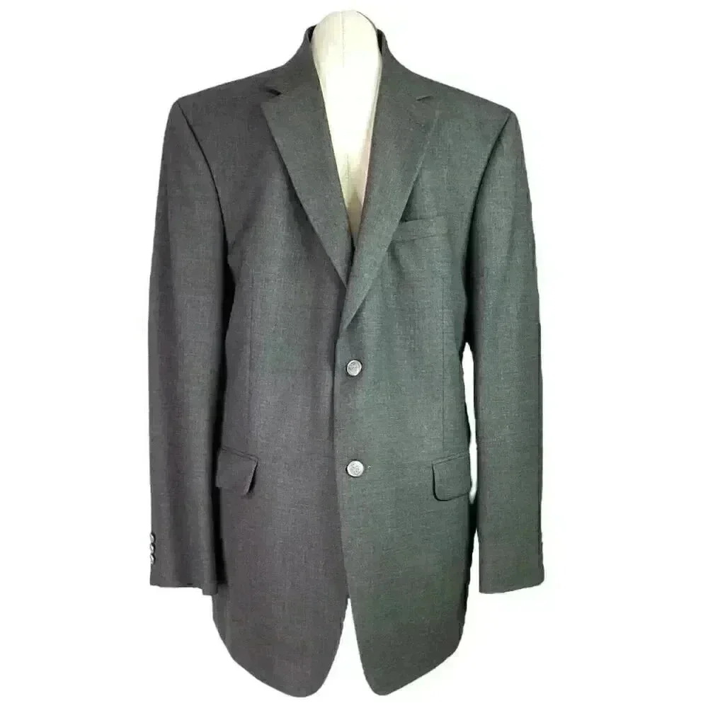 Stafford Men 46L Long 2 Button Sport Coat Blazer Jacket Gray Poly Wool Blend VTG